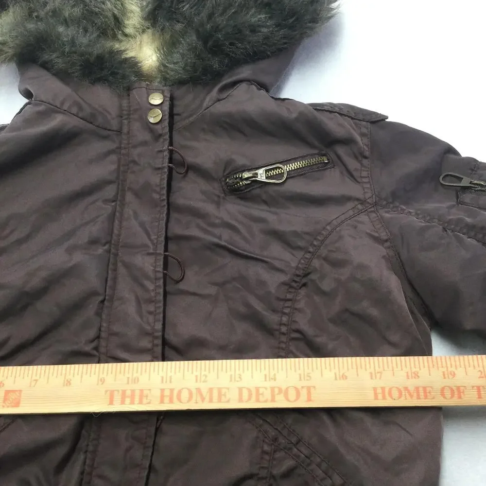 Noni Jacket Kids 4T Brown Hooded Bomber Faux Fur Lined Nylon Zip Coat Winter